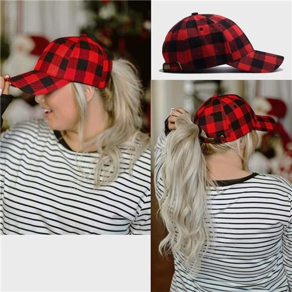 Unisex Buffalo-Plaid Baseball-Hat Red-Black-Check Ball-Cap for Women Men main image 7